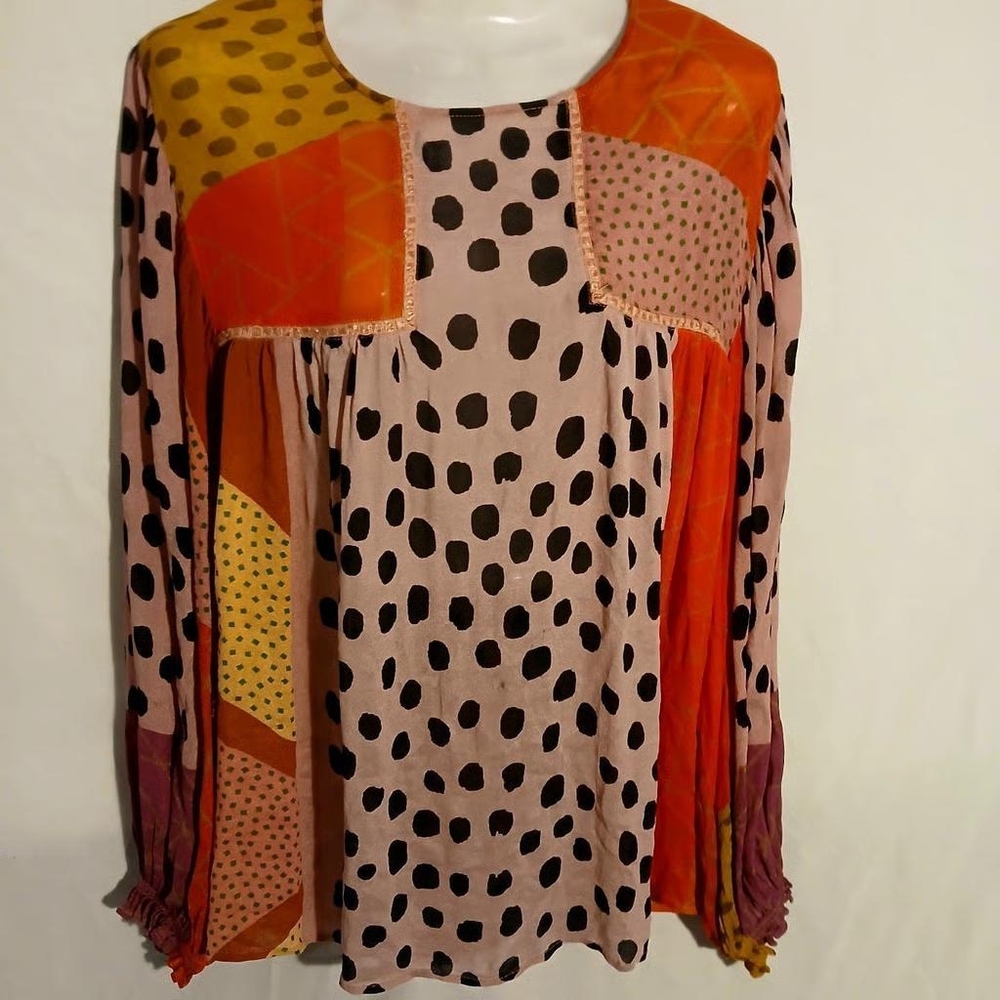 Bink london pink & orange anthropology patchwork peasant blouse 1X